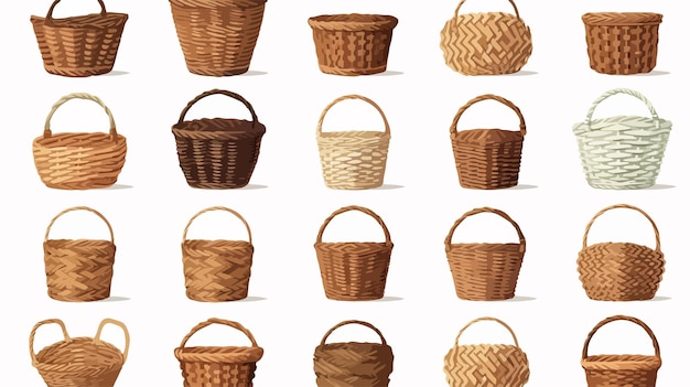 Various Realistic Empty Wicker Baskets Vector Illustration