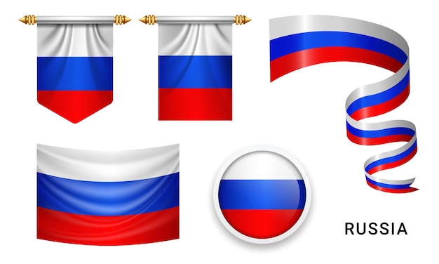 Various Russia flags set isolated