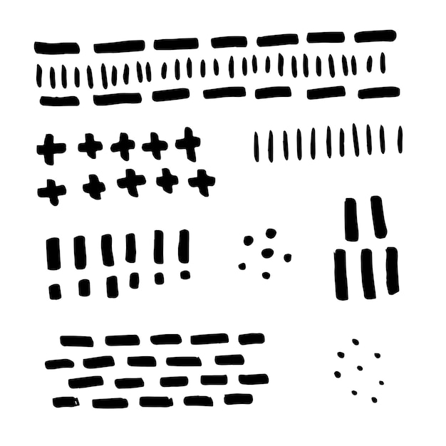 Various sketchy doodle hapes and objects Freehand black lines and dots Grunge style Hand drawn abstract vector set