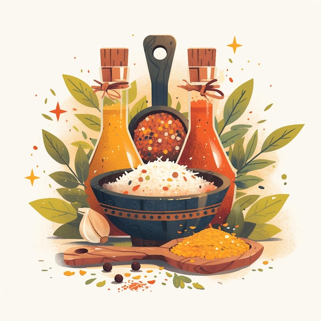 Vector various spices in traditional designs