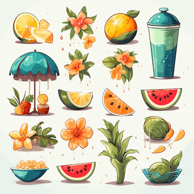 Vector various summer icons on a white background