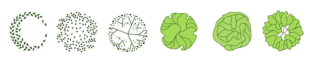 Various trees bushes and shrubs top view for the landscape design plan