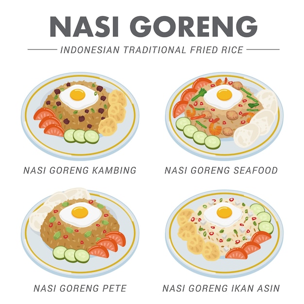 Various type of Fried Rice or Nasi Goreng in Bahasa Indonesia