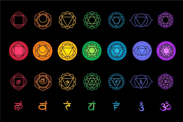 Various types of colourful of chakras set