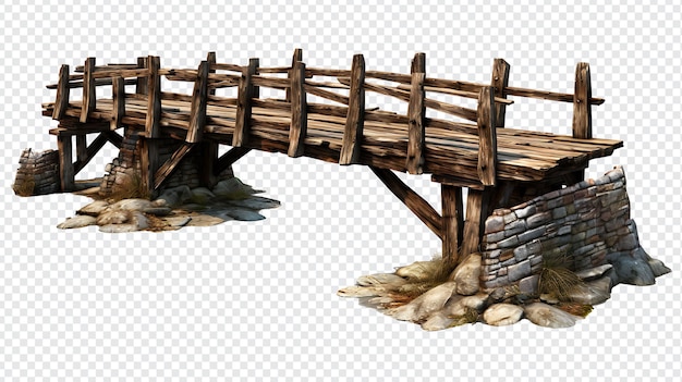 Various types of old timber bridge transparent background