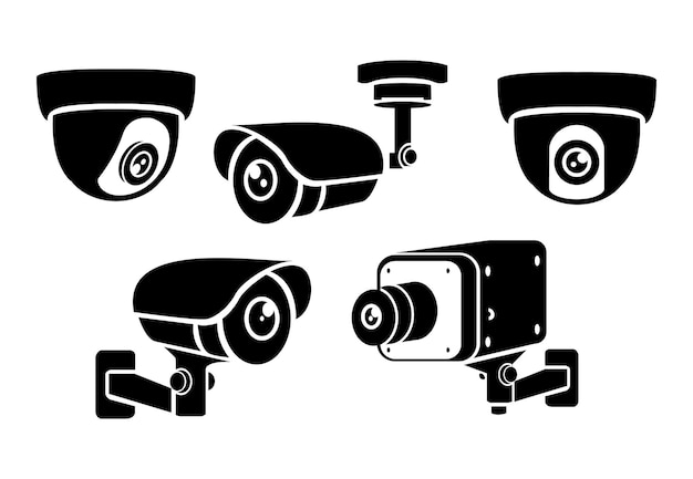 various types of security camera. security camera icons video surveillance cctv sign set