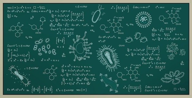 Various viruses and bacteria On the blackboard