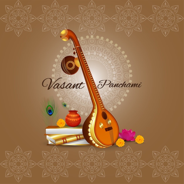 Vasant Panchami creative illustration of Goddess Saraswati and background