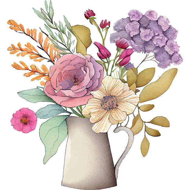 A vase of flowers is filled with flowers and leaves.