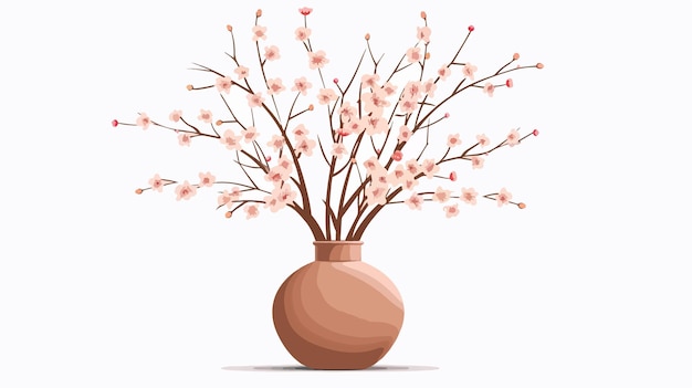 Vector vase with blooming branches on white background vector