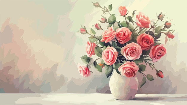 Vase with Bouquet of Beautiful Roses on Light Background