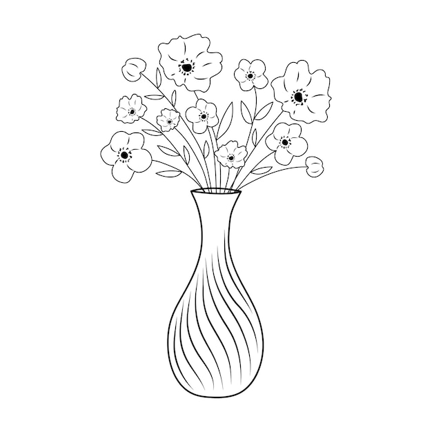 Vase with Flowers Hand drawn illustration in doodle style