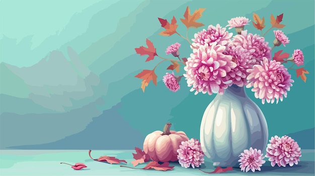 a vase with flowers and a pumpkin on it