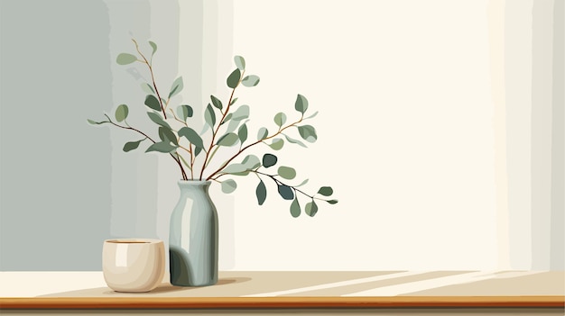 Vector vase with fresh eucalyptus branches on table