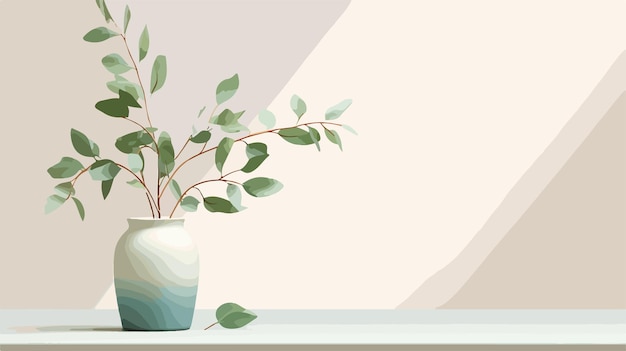 Vector vase with fresh eucalyptus branches on table