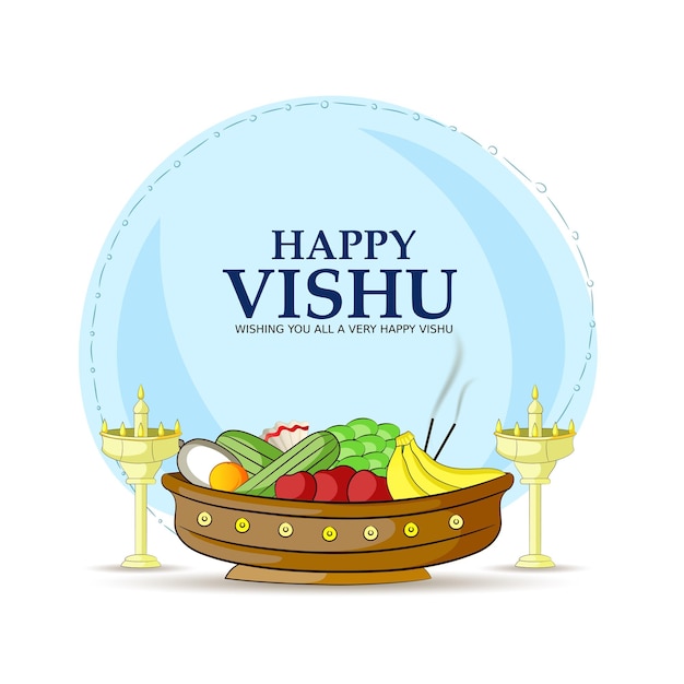 vecter sketch of Kerala festival with Vishu Kani vishu flower Fruits and vegetables in a vessel