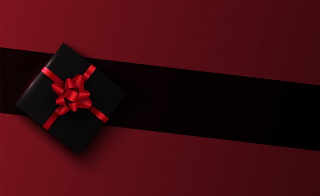 Vector 3d black gift box on line background 