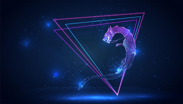 Vector 3d dragon snake on a blue background in virtual space