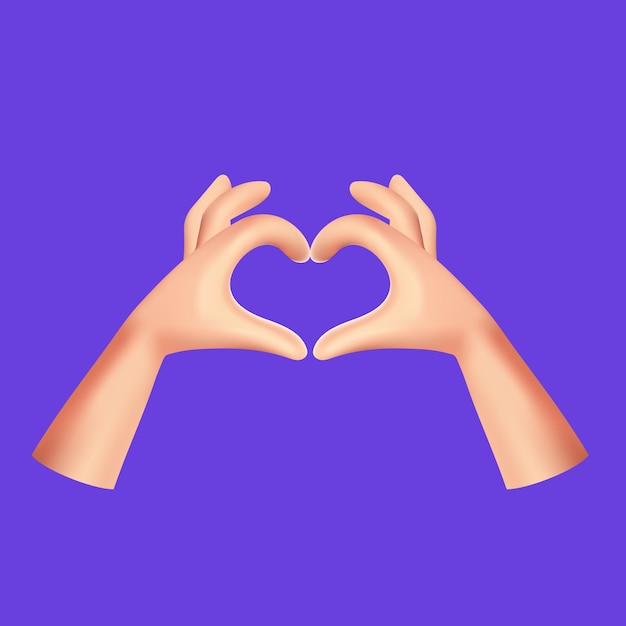 Vector vector 3d heart and love hand gesture symbol cartoon element for design social media and feedback