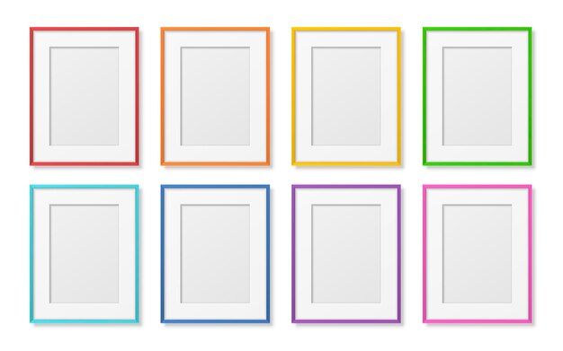 Vector 3D Reaistic Wooden Plastic Simple Modern Minimalistic A4 Colored Picture Frame Set Isolated on White Background Design Template for Mockup Presentations Art Projects Photos