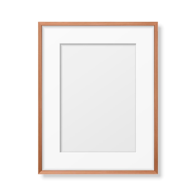 Vector 3d Realistic A4 Brown Wooden Simple Modern Frame Icon Closeup Isolated on White Background It can be used for presentations Design Template for Mockup Front View