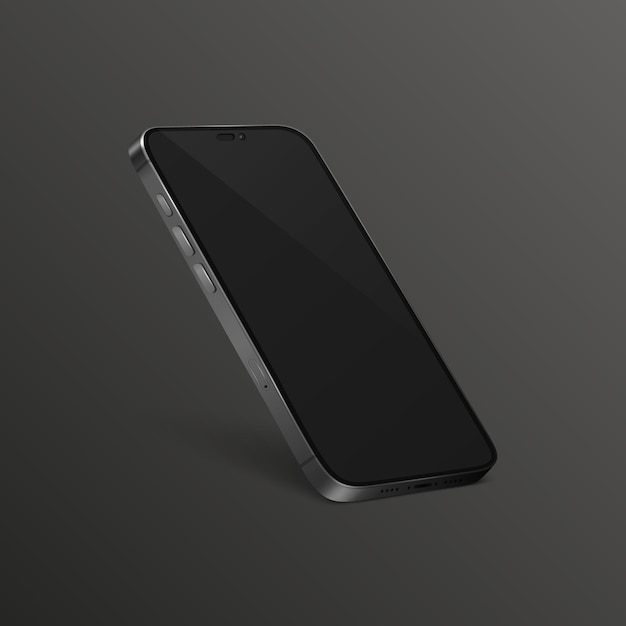 Vector vector 3d realistic black modern smartphone design template with black screen mobile phone