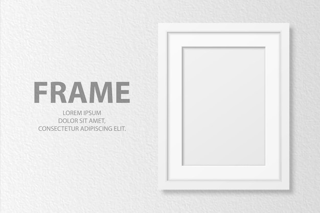 Vector 3d Realistic Blank White A4 Vertical Wooden Simple Modern Frame on White Textured Wall Background It Can Be Used for Presentations Design Template for Mockup Front View