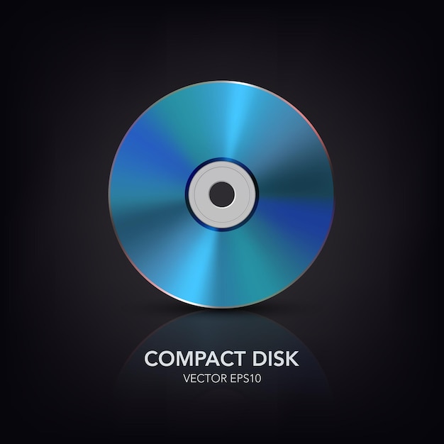 Vector 3d Realistic Blue CD DVD on Black with Reflection CD Design Template for Mockup Copy Space Compact Disk Icon Front View