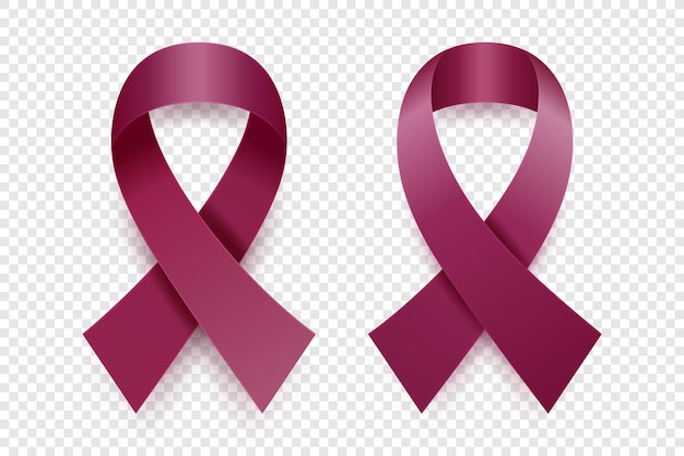 Vector 3d Realistic Burgundy Ribbon Set Multiple Myeloma Cancer Awareness Symbol Closeup Cancer Ribbon Template Multiple Myeloma World Cancer Day Concept