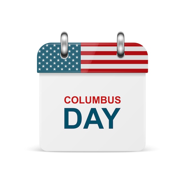 Vector 3d Realistic Columbus Day Paper Classic Simple Minimalistic Calendar with US Flag Colors Icon Design Template for Columbus Day Card Banner Wall Calendar Background