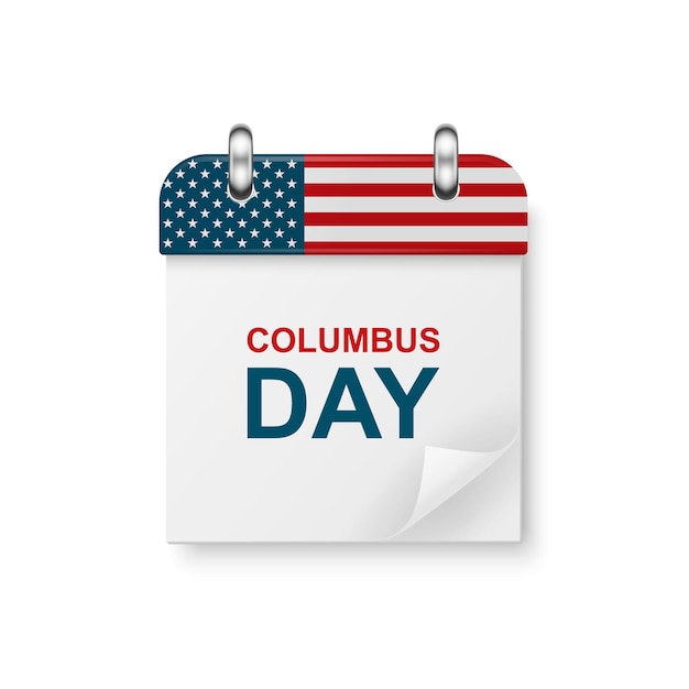 Vector 3d Realistic Columbus Day Paper Classic Simple Minimalistic Calendar with US Flag Colors Icon Design Template for Columbus Day Card Banner Wall Calendar Background