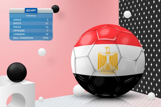 Vector 3d realistic football ball with egypt flag scoreboard isolated in corner wall