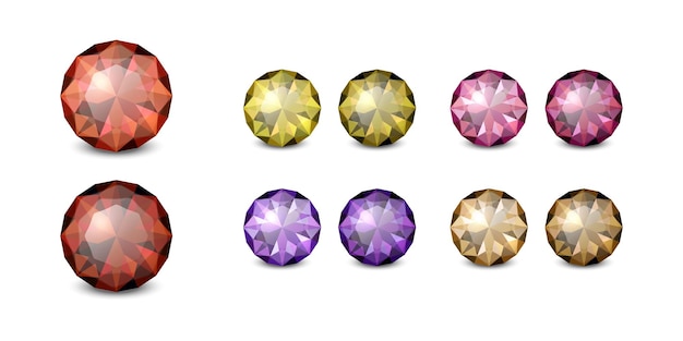 Vector 3d Realistic Gemstone Crystal Rhinestones Icon Set Closeup Isolated Jewerly Concept Design Template Clipart Colored Gems Crystals Rhinestones Gemstones Top Side View