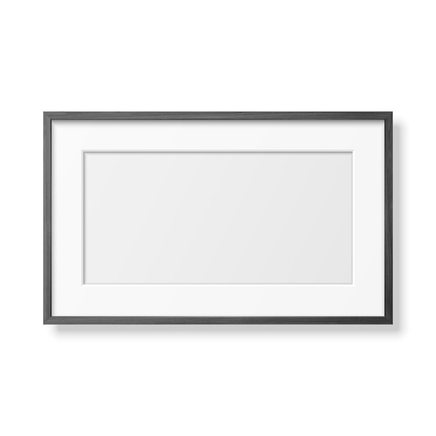 Vector 3d Realistic Horizontal Black Wooden Simple Modern Frame Icon Closeup Isolated on White It can be used for presentations Design Template for Mockup Front View