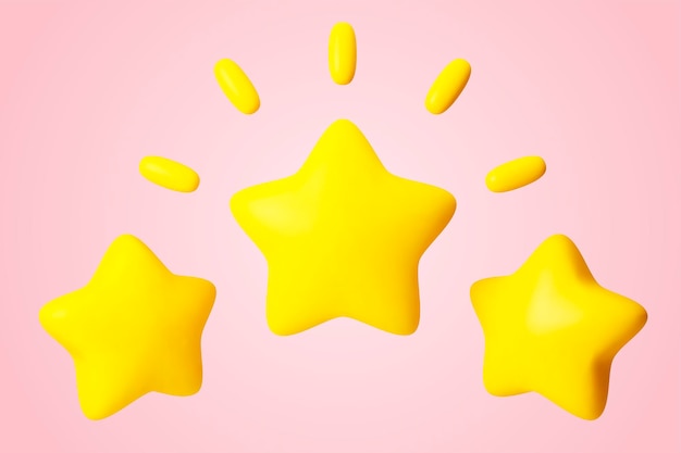 Vector 3d realistic illustration of three 5terminal stars in the composition the central one shines