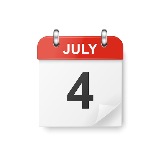 Vector 3d Realistic Independence Day Classic Simple Minimalistic Calendar Folded Paper Corner July 4th Design Template of Independence Day 4th of July Card Banner Wall Calendar Background