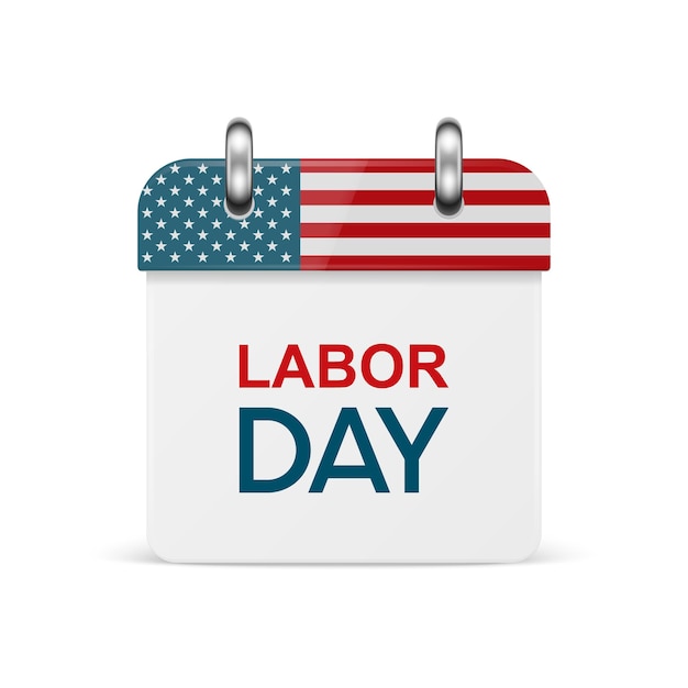 Vector 3d Realistic Labor Day Paper Classic Simple Minimalistic Calendar with US Flag Colors Icon Design Template for Labor Day Card Banner Wall Calendar Background