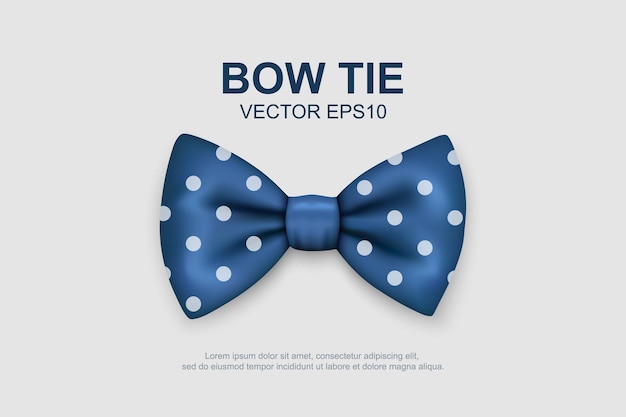 Vector 3d Realistic Polka Dot Blue Bow Tie Icon Closeup Isolated on White Background Silk Glossy Bowtie Tie Gentleman Mockup Design Template Bow tie for Man Mens Fashion Fathers Day Holiday