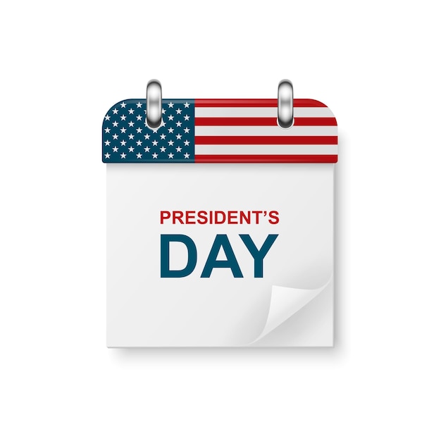 Vector 3d Realistic Presidents Day Paper Classic Simple Minimalistic Calendar with US Flag Colors Icon Design Template for Presidents Day Card Banner Wall Calendar Background February 21 2022