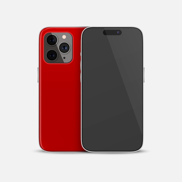 Vector vector 3d realistic red smartphone case telephone design template for mockup phone device front and back side front view