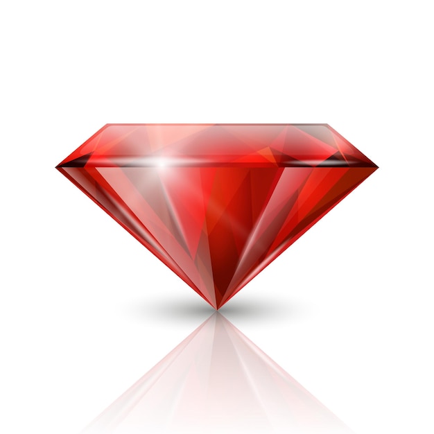 Vector 3d Realistic Red Transparent Triangular Glowing Gemstone Diamond