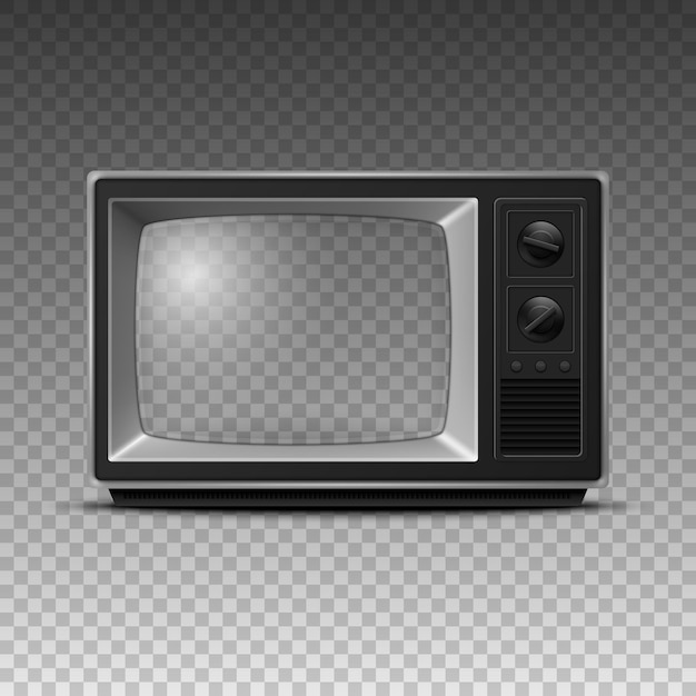 Vector 3d Realistic Retro TV Receiver Closeup Isolated on White Vintage TV Set Television Front View