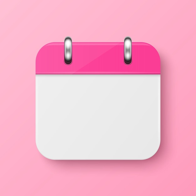 Vector 3d Realistic Simple Classic Minimalistic Pink Calendar Icon on Pink Wall Background Design Template for Mockup Paper Pink Calendar on Wall Background with Calendar Copy Space