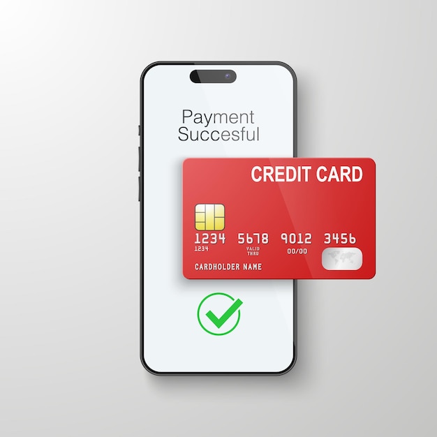 Vector 3d Realistic Smartphone and Credit Card WiFi Successful Payment Concept of Payment for Purchases by Card Online Shopping Design Template Bank POS Terminal Mockup Processing NFC Device