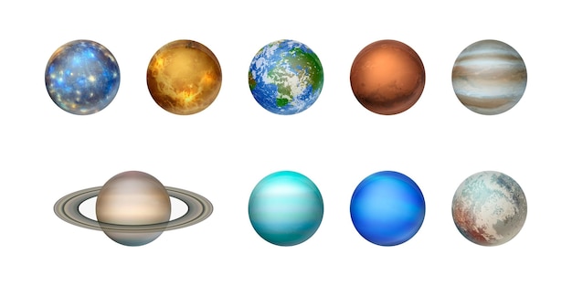 Vector 3d Realistic Space Planet Icon Set Isolated on White Background Planets of the Solar System Galaxy Astronomy Space Exploration Concept