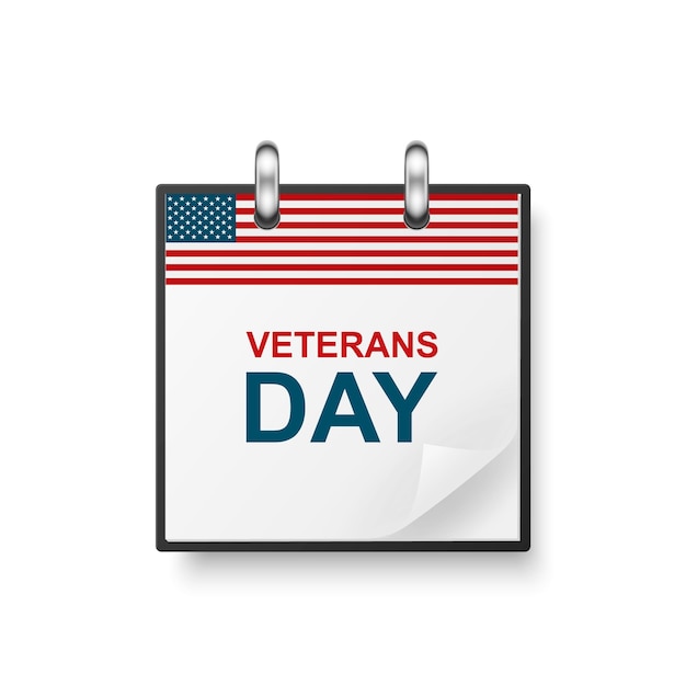 Vector 3d Realistic Veterans Day Paper Classic Simple Minimalistic Calendar with US Flag Colors Icon Design Template for Veterans Day Card Banner Wall Calendar Background