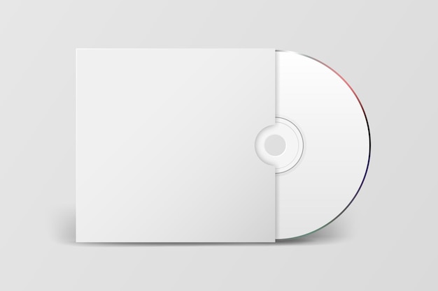 Vector vector 3d realistic white cd dvd with paper cover box closeup isolated on white background design template for mockup cd packaging copy space front view