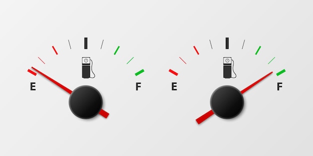 Vector 3d Realistic White Gas Fuel Tank Gauge Oil Level Bar on White Background Full and Empty Car Dashboard Details Fuel Indicator Gas Meter Sensor Design Template