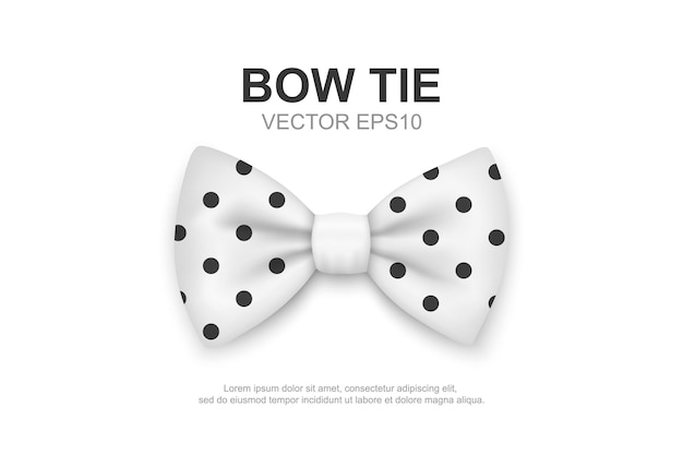 Vector 3d Realistic White Polka Dot Bow Tie Icon Closeup Isolated on White Silk Glossy Bowtie Tie Gentleman Mockup Design Template Bow tie for Man Mens Fashion Fathers Day Holiday