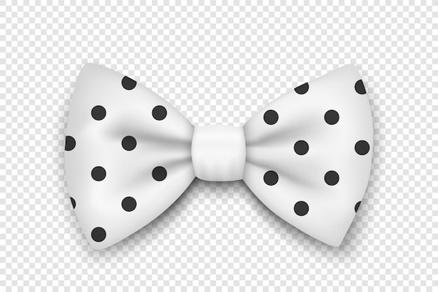 Vector 3d Realistic White Polka Dot Textured Bow Tie Icon Closeup Isolated Silk Glossy Bowtie Tie Gentleman Mockup Design Template Bow tie for Man Mens Fashion Fathers Day Holiday